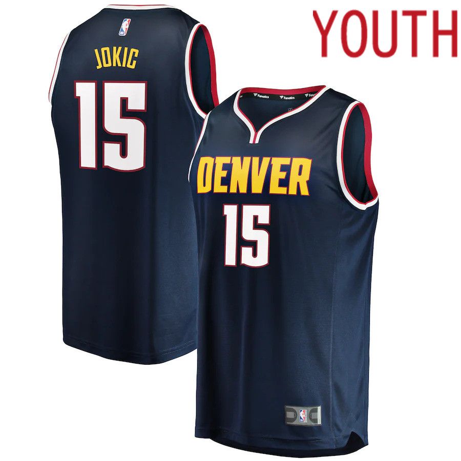 Youth Denver Nuggets 15 Nikola Jokic Fanatics Branded Blue Fast Break Replica NBA Jersey
